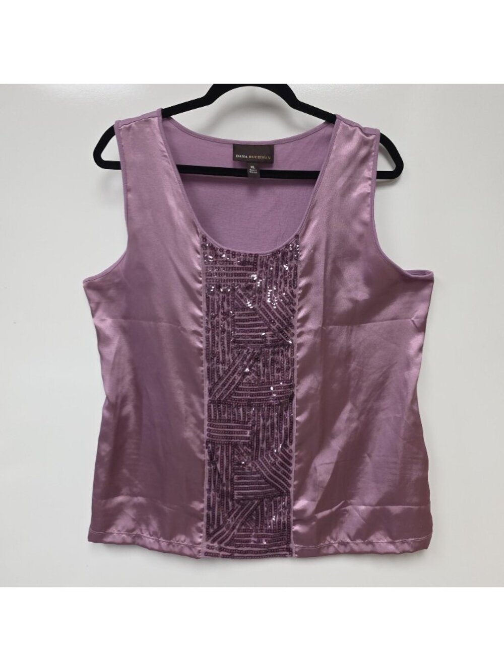 Dana Buchman Tank Top Womens XL Purple Scoop Neck Sleeveless Sequin Beaded Satin